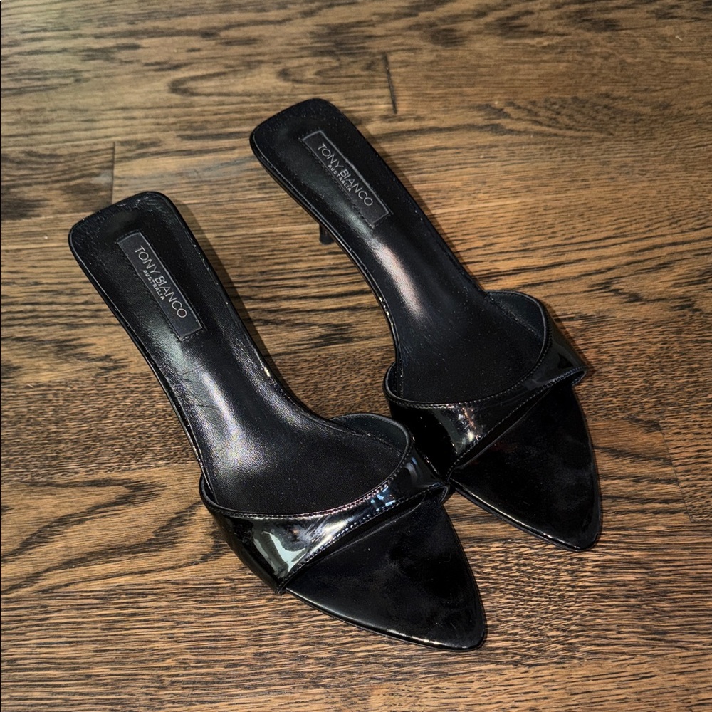 Tony Bianco Black Patent Leather Sandal Mules